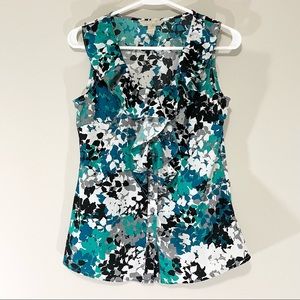 Banana Republic Factory Blue and Green Ruffle Floral Tank Size S